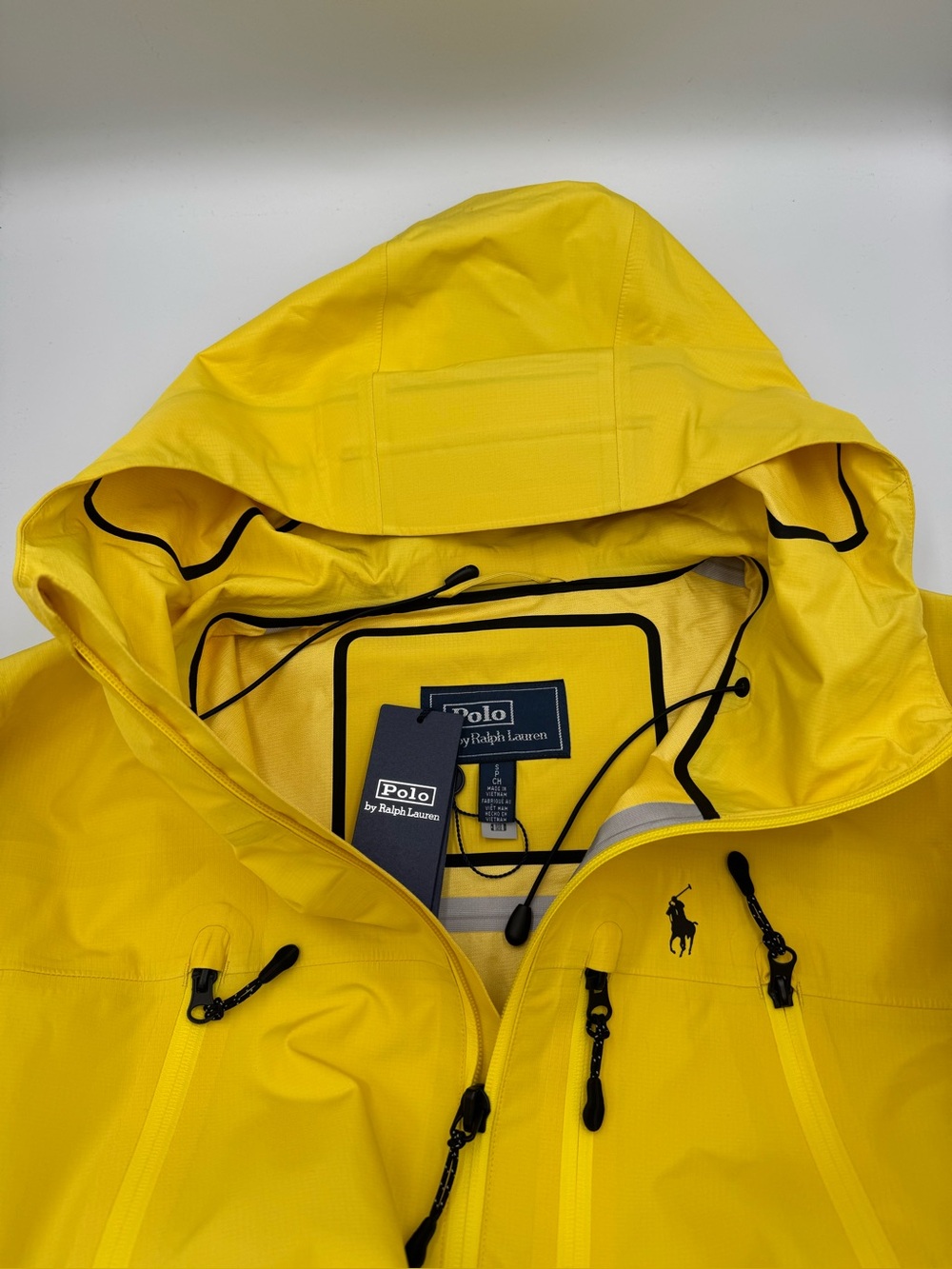 Polo by Ralph Lauren Bright Yellow Hooded Raincoat with Black Trim NWT! 🆕